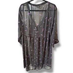 Torrid Sheer Dragonfly Print Button-Front Kimono Cover-Up